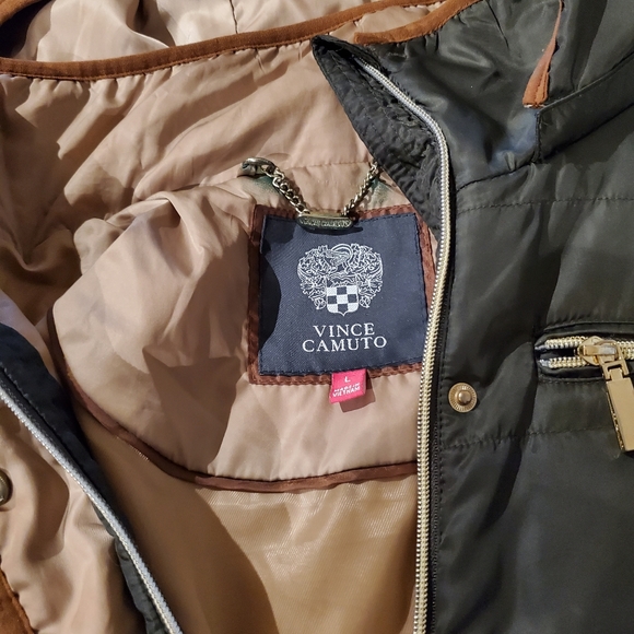 Vince Camuto Hooded Olive Vest Large - Picture 1 of 4